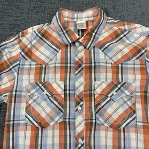 True Religion Shirt Mens XL Orange Blue Plaid Slim‎ Long Sleeve Western Cowboy